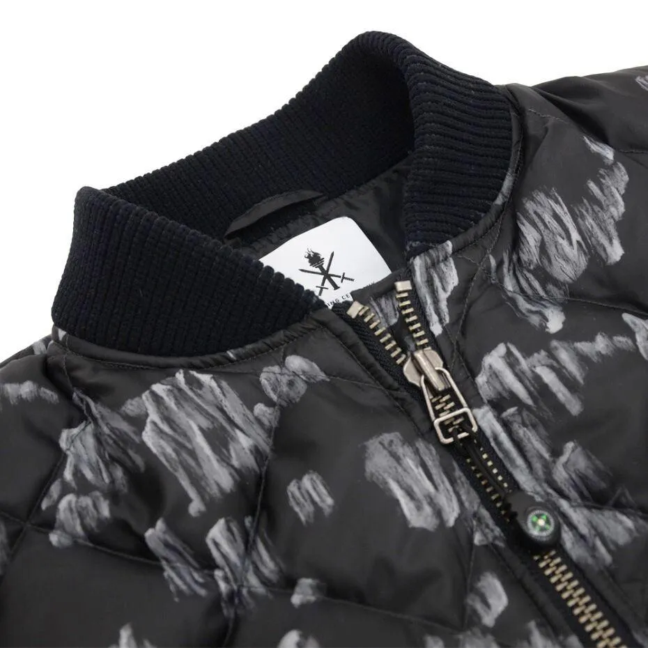 Black Printed Down Bomber Jacket