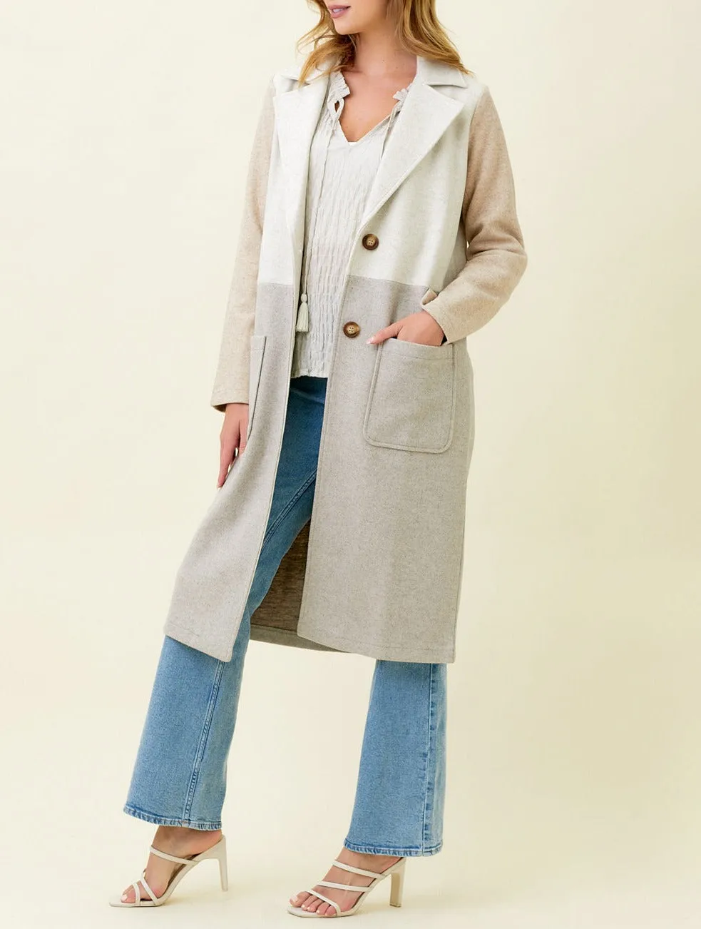 COLOR BLOCK LONG COAT