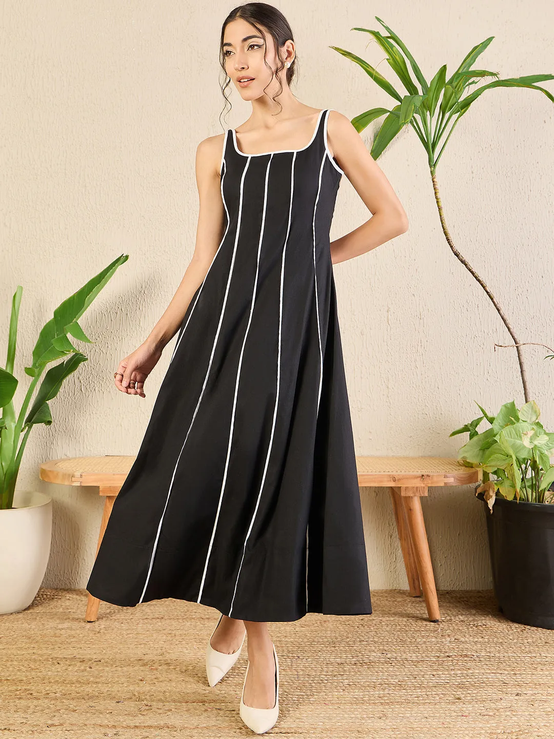 Corset Fit Poplin Panelled Midi dress