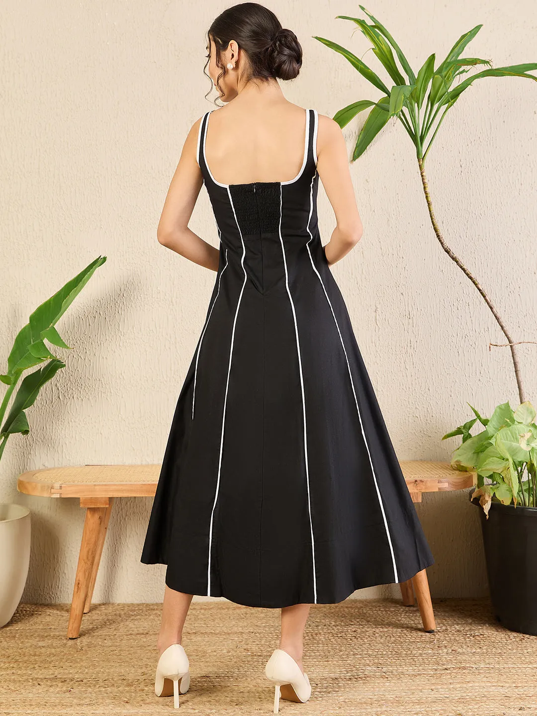 Corset Fit Poplin Panelled Midi dress