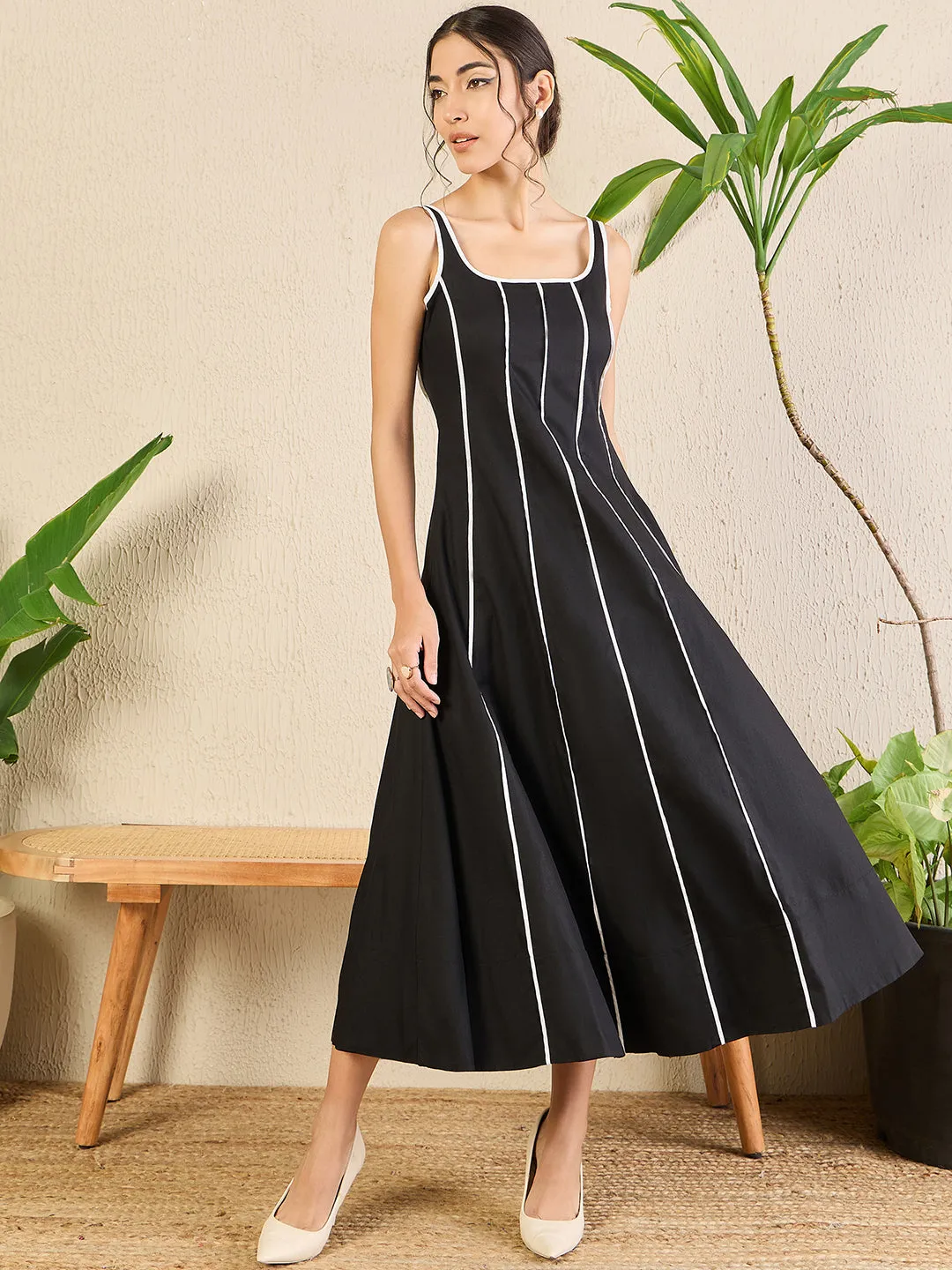 Corset Fit Poplin Panelled Midi dress