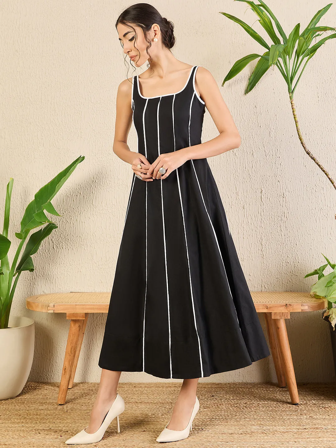 Corset Fit Poplin Panelled Midi dress