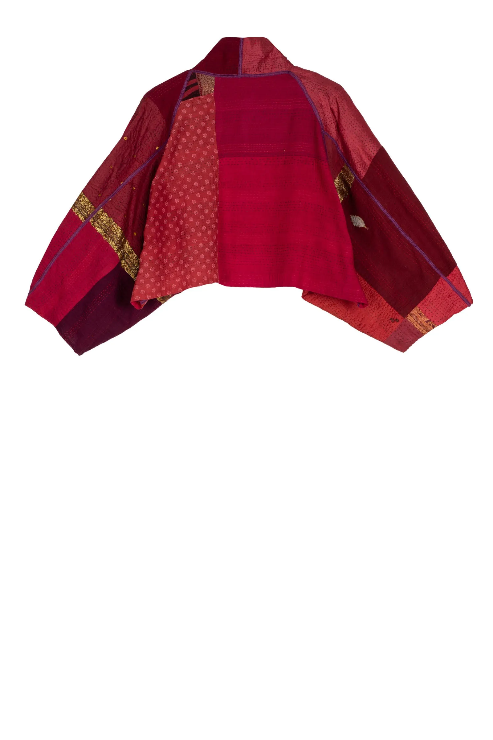 COTTON SILK SW PATCH KANTHA PUFF SLV. SHRUG - ws2062-red -