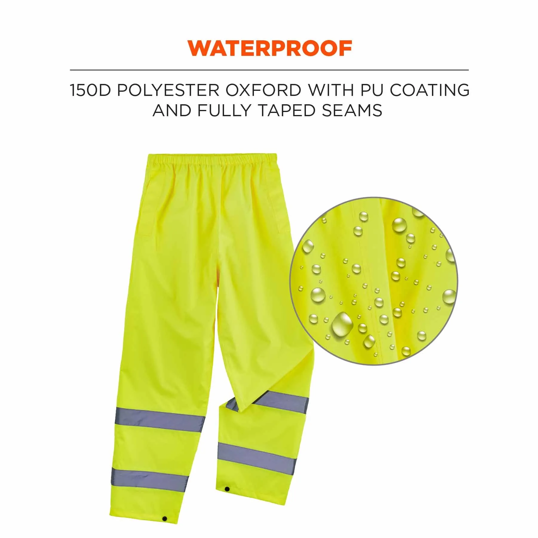 Ergodyne 25345 8916 XL Lime Class E Lightweight Hi-Vis Rain Pants