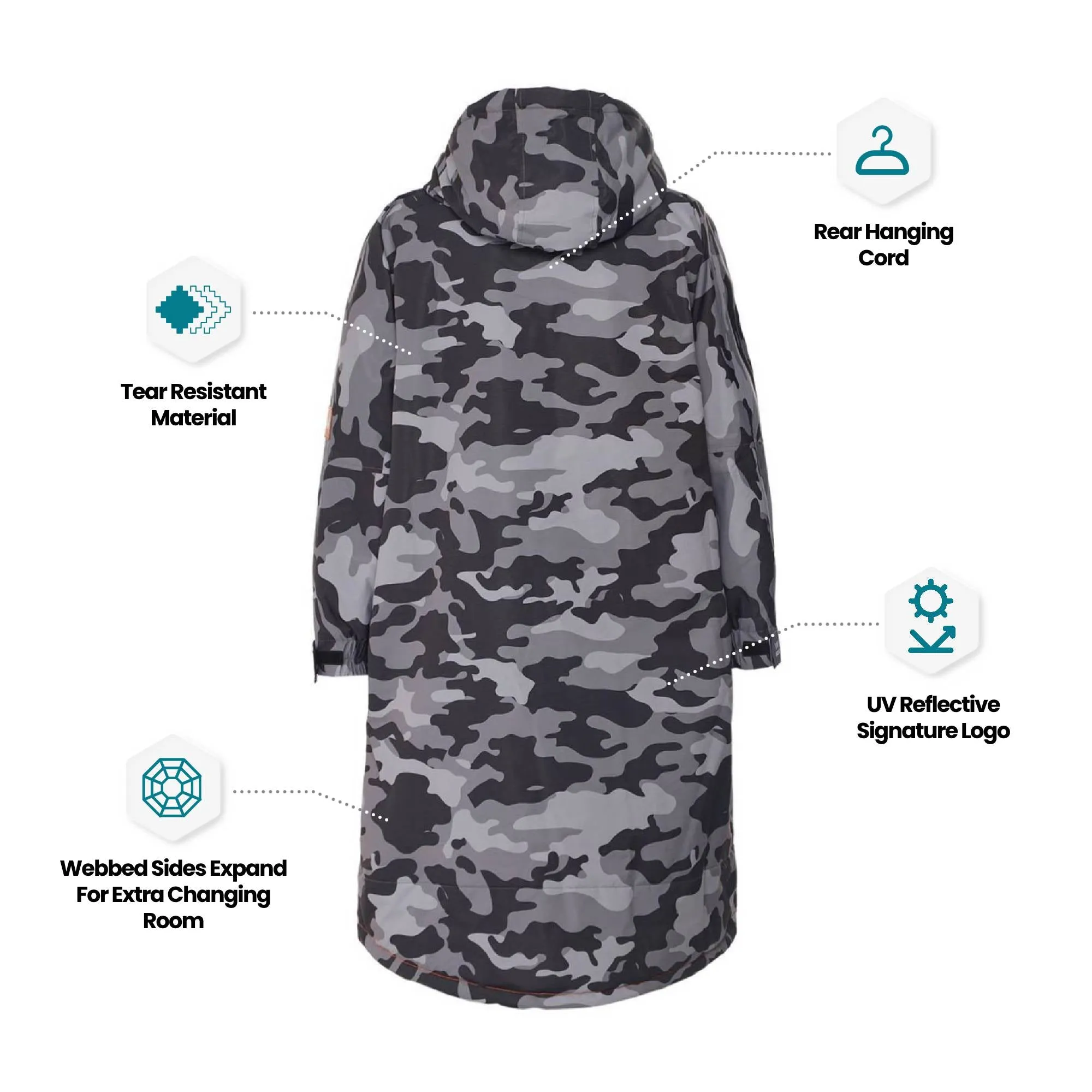 Fleece-Lined Waterproof Changing Robe | Waterproof & Windproof | Unisex | Grey Camouflage