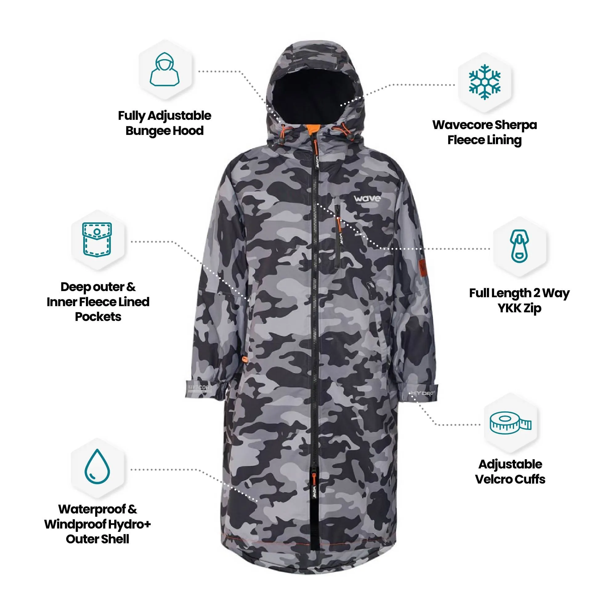 Fleece-Lined Waterproof Changing Robe | Waterproof & Windproof | Unisex | Grey Camouflage