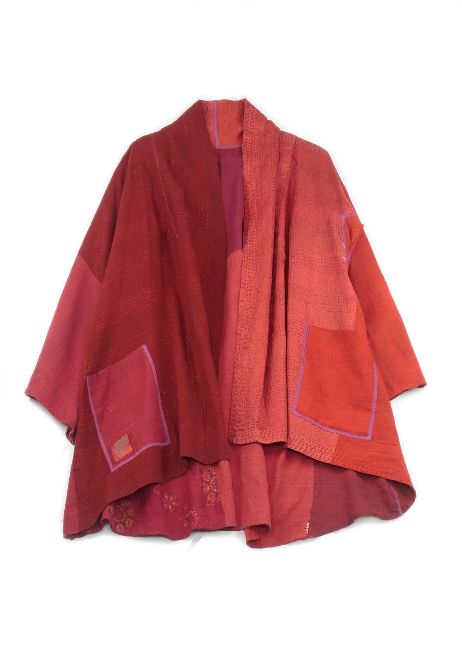 JAIPUR PATCH KANTHA KIMONO JKT - jp2004-red -