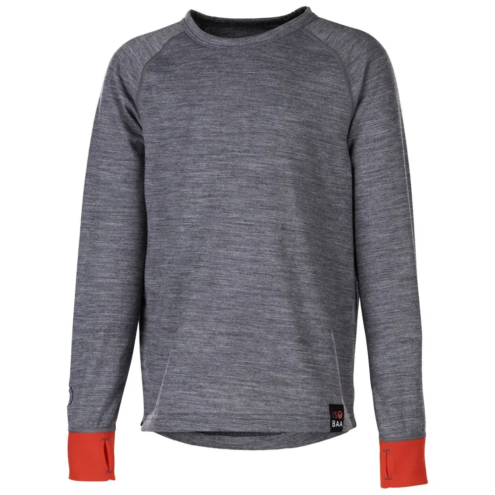 Junior Merino Blend 200 Long Sleeve Crew (Charcoal/Orange)