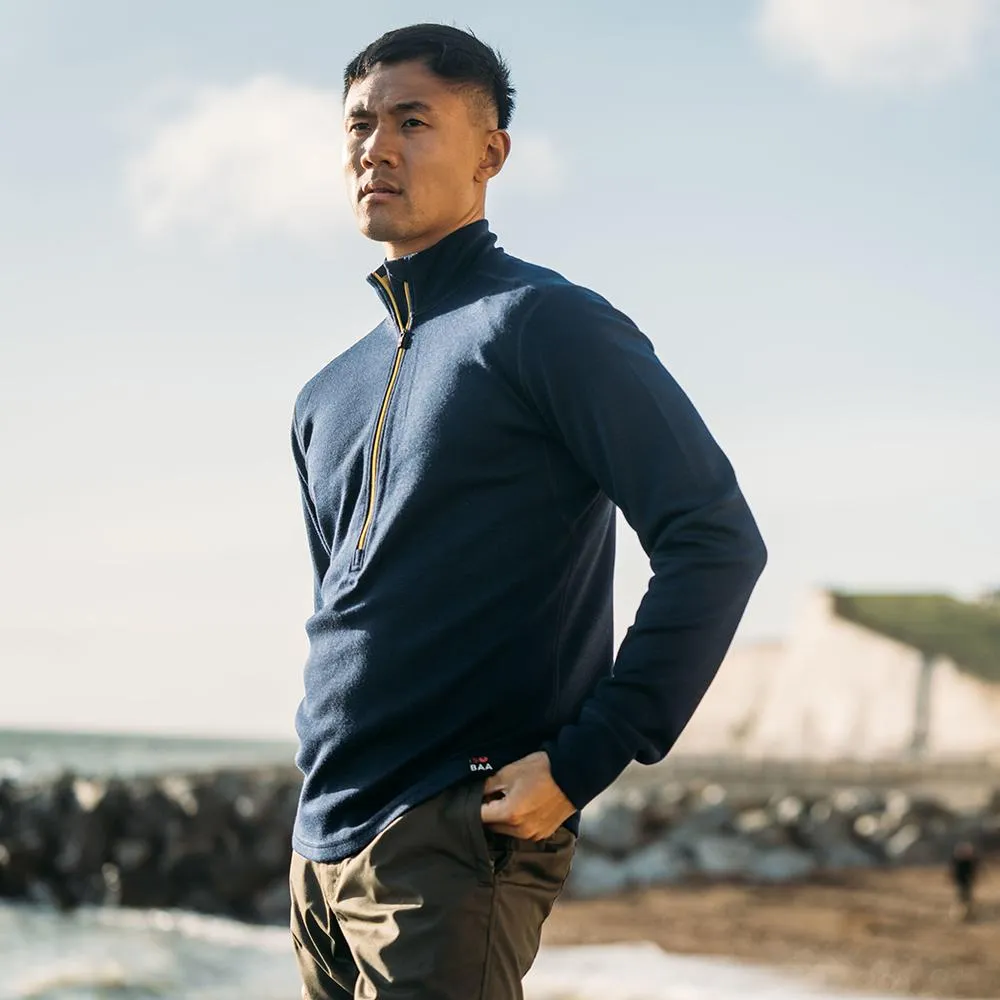 Mens Merino 320 Long Sleeve Half Zip (Navy/Lime)