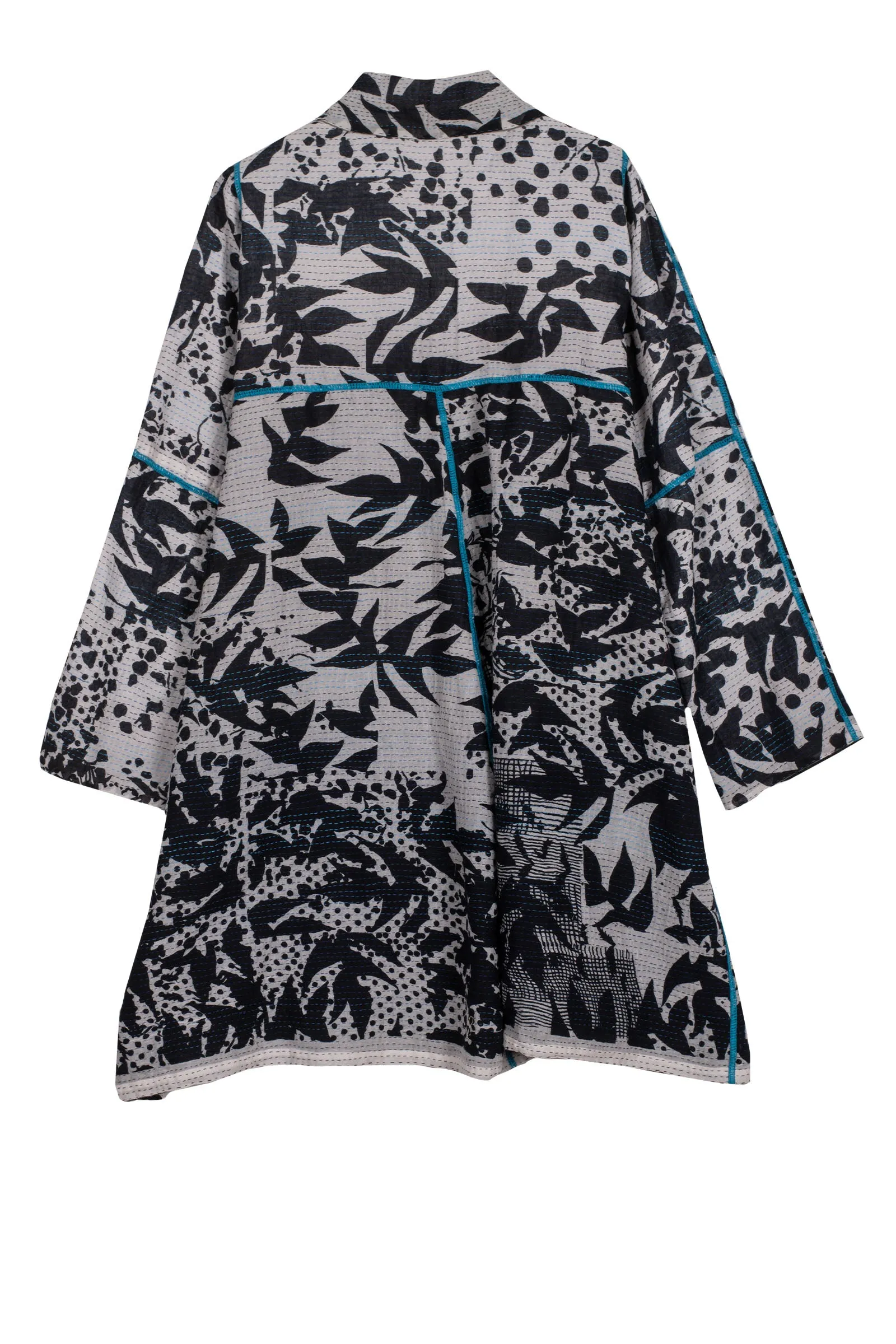 MONOTONE TWILIGHT PRINT KANTHA A-LINE DUSTER