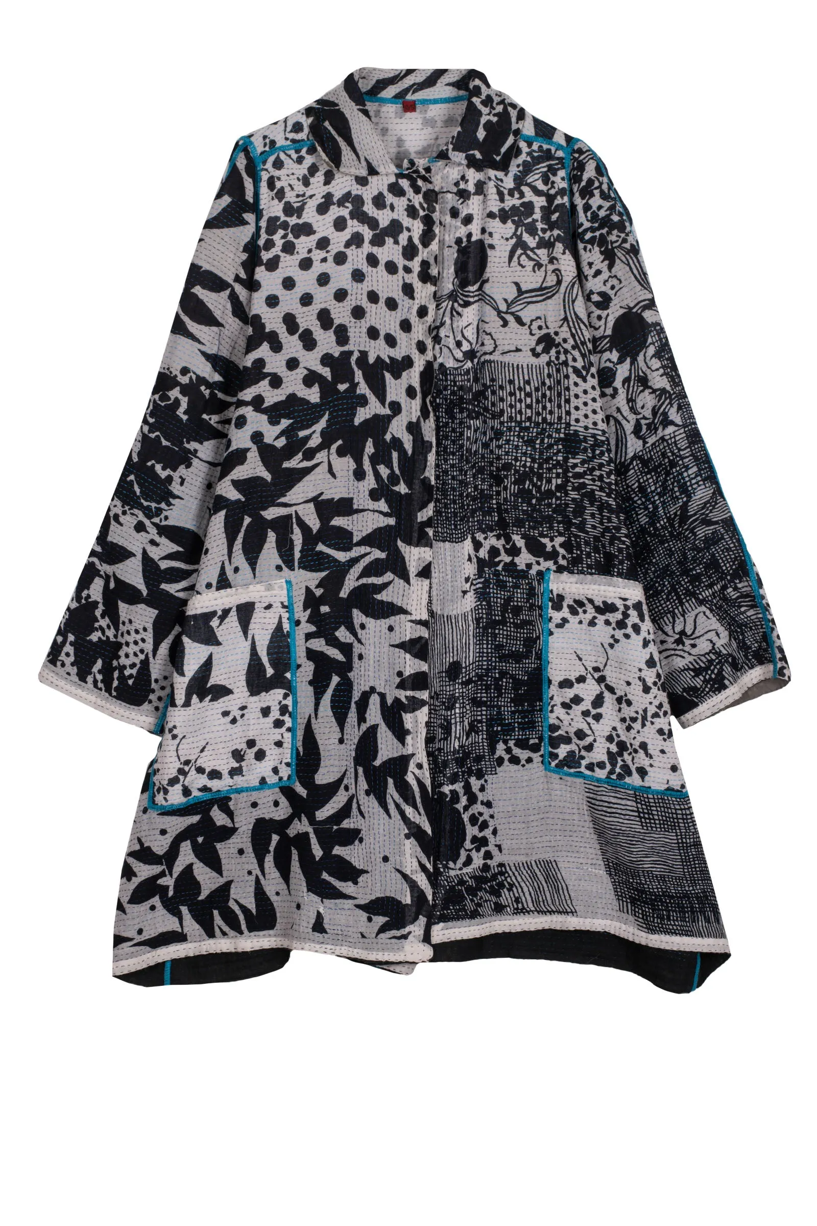 MONOTONE TWILIGHT PRINT KANTHA A-LINE DUSTER