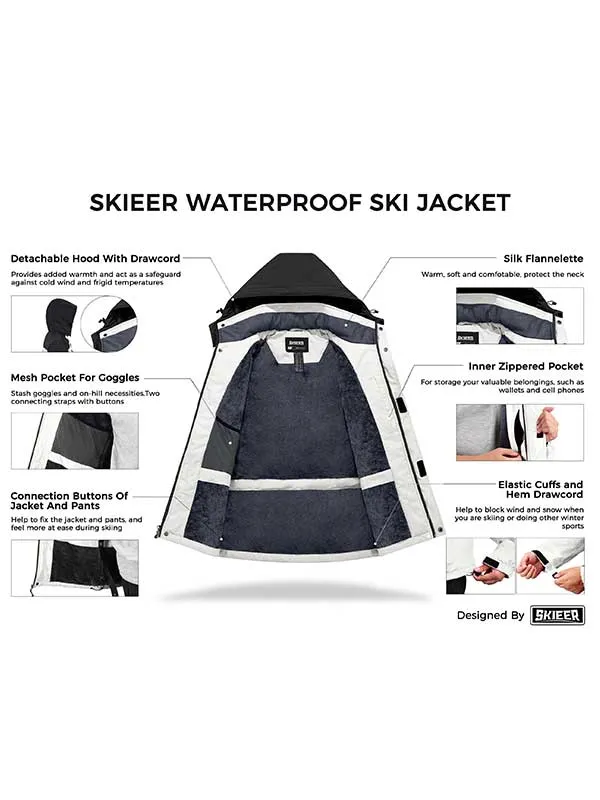 Skieer Men's Ski Jacket Waterproof Winter Snowboarding Coat with Hood Windproof Raincoat