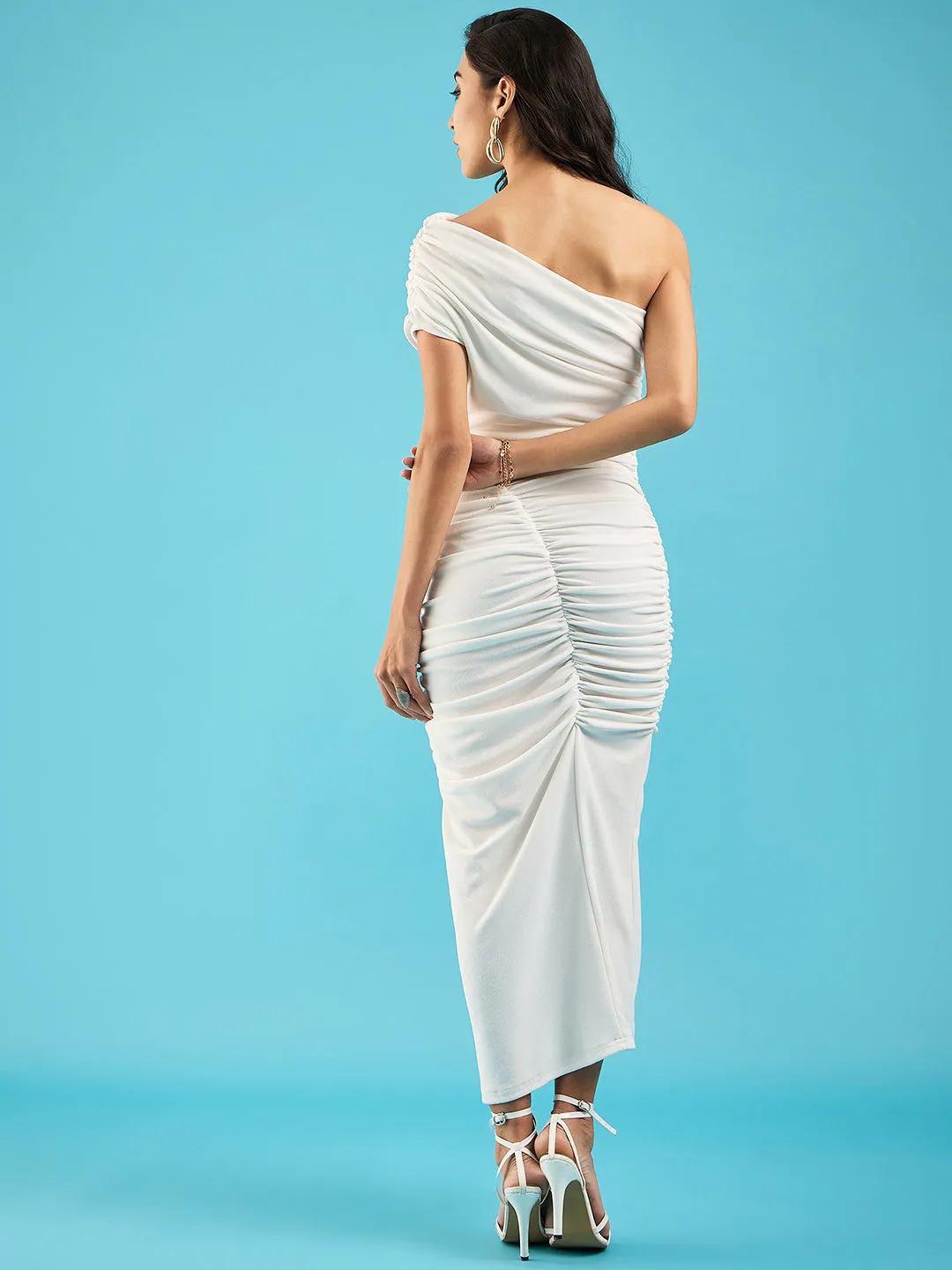 Stretchable One Shoulder Ruched Dress