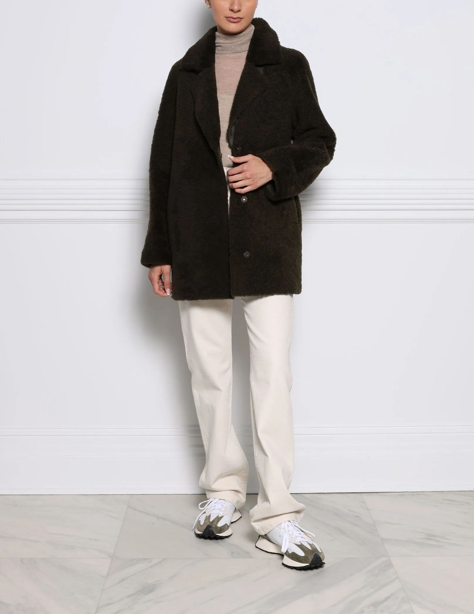 The Olive Curly Shearling Notch Collar Jacket