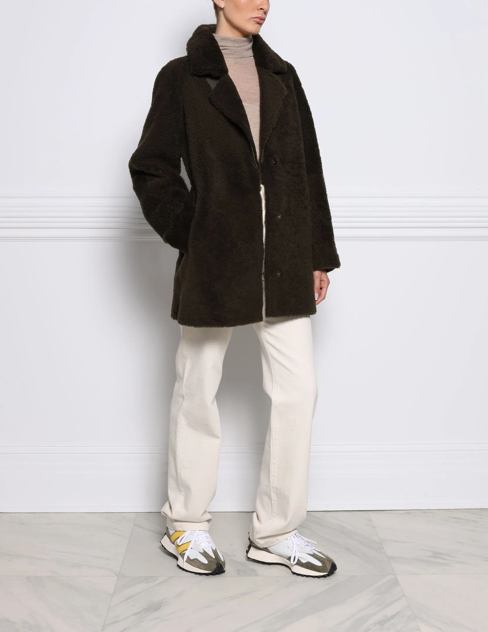 The Olive Curly Shearling Notch Collar Jacket