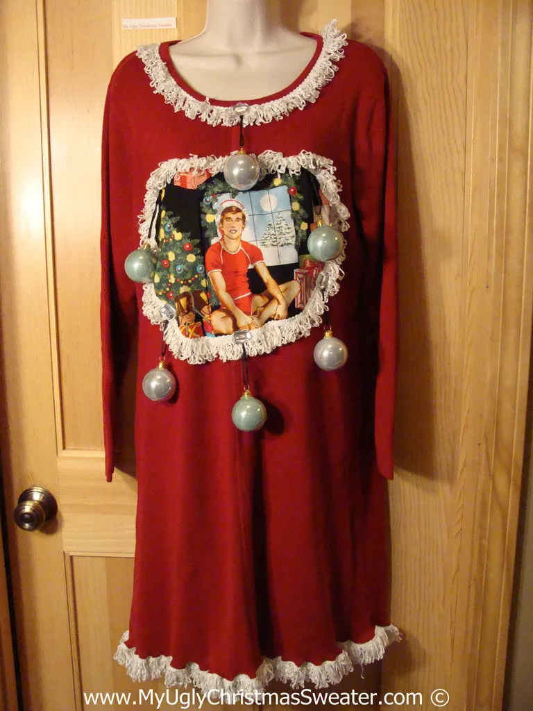 Ugly Christmas Sweater Party Tacky Dress Hottie Guy & Real Ornaments (d93)