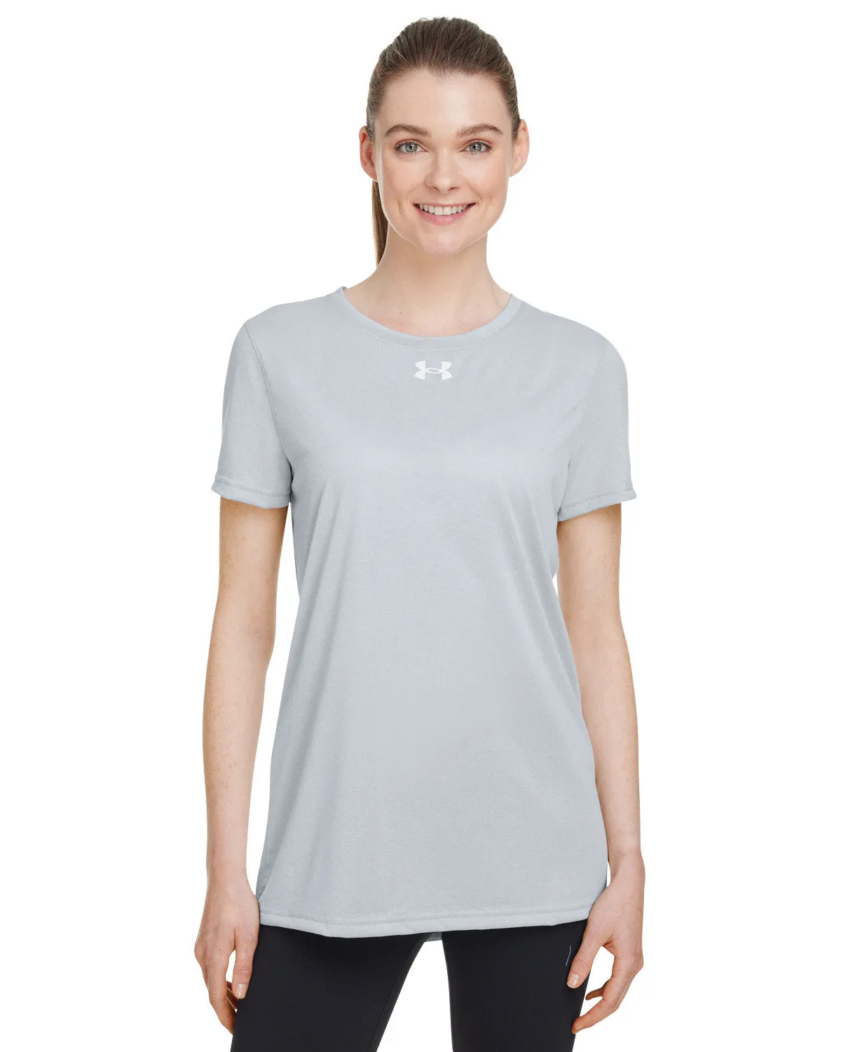 Under Armour Ladies Tech Custom T-Shirts, Mid Grey Light, White