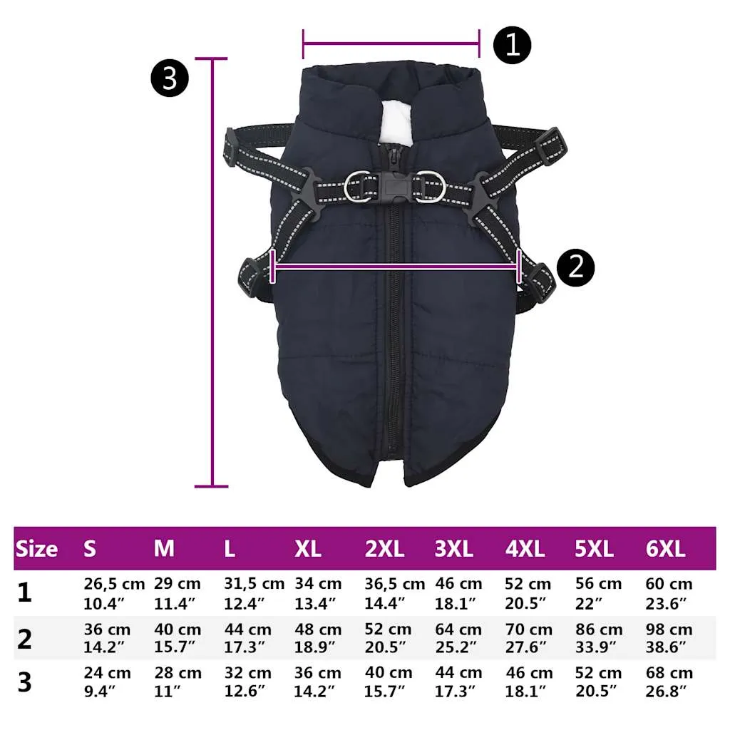 vidaXL Dog Coat with Harness Waterproof Reflective Navy Blue 2XL