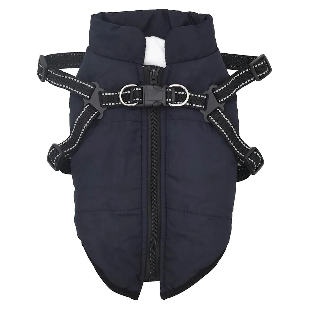 vidaXL Dog Coat with Harness Waterproof Reflective Navy Blue 2XL