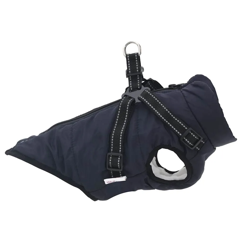 vidaXL Dog Coat with Harness Waterproof Reflective Navy Blue 2XL