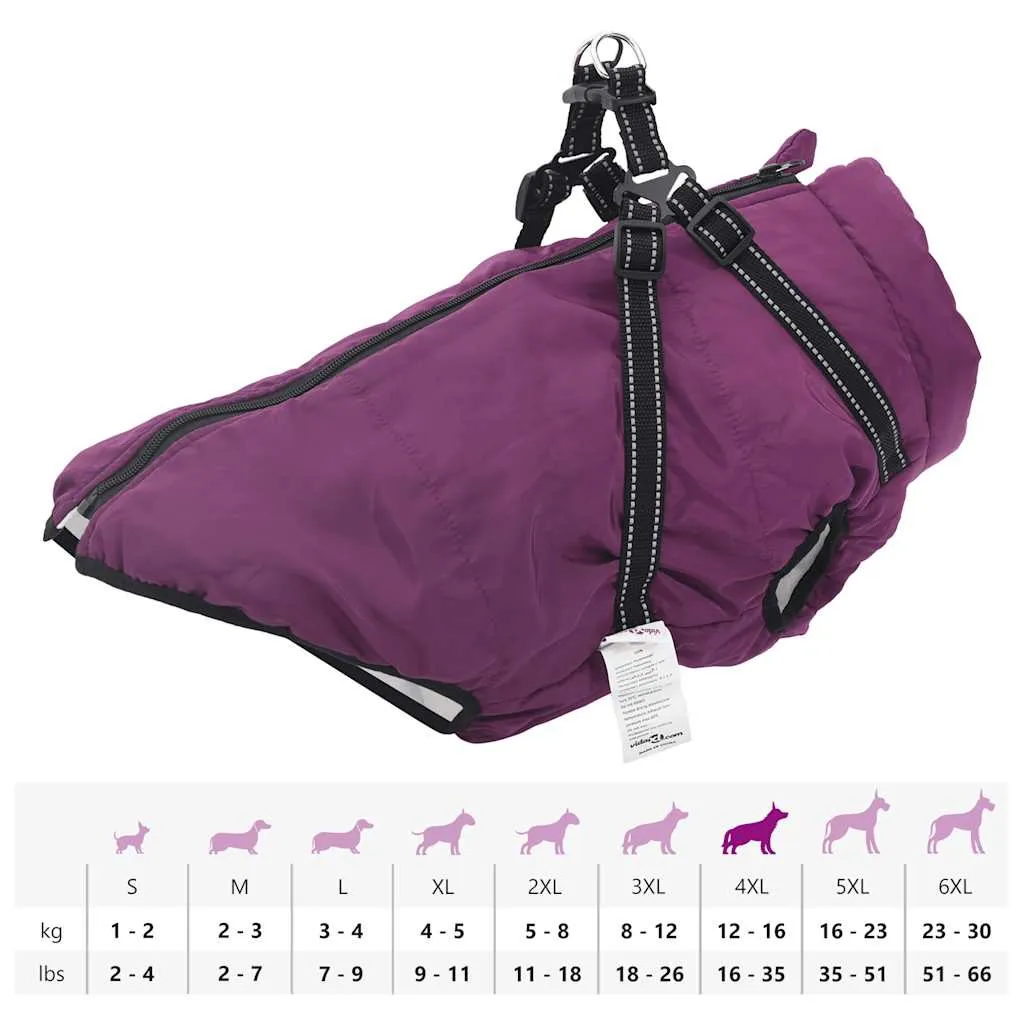 vidaXL Dog Coat with Harness Waterproof Reflective Purple 3XL