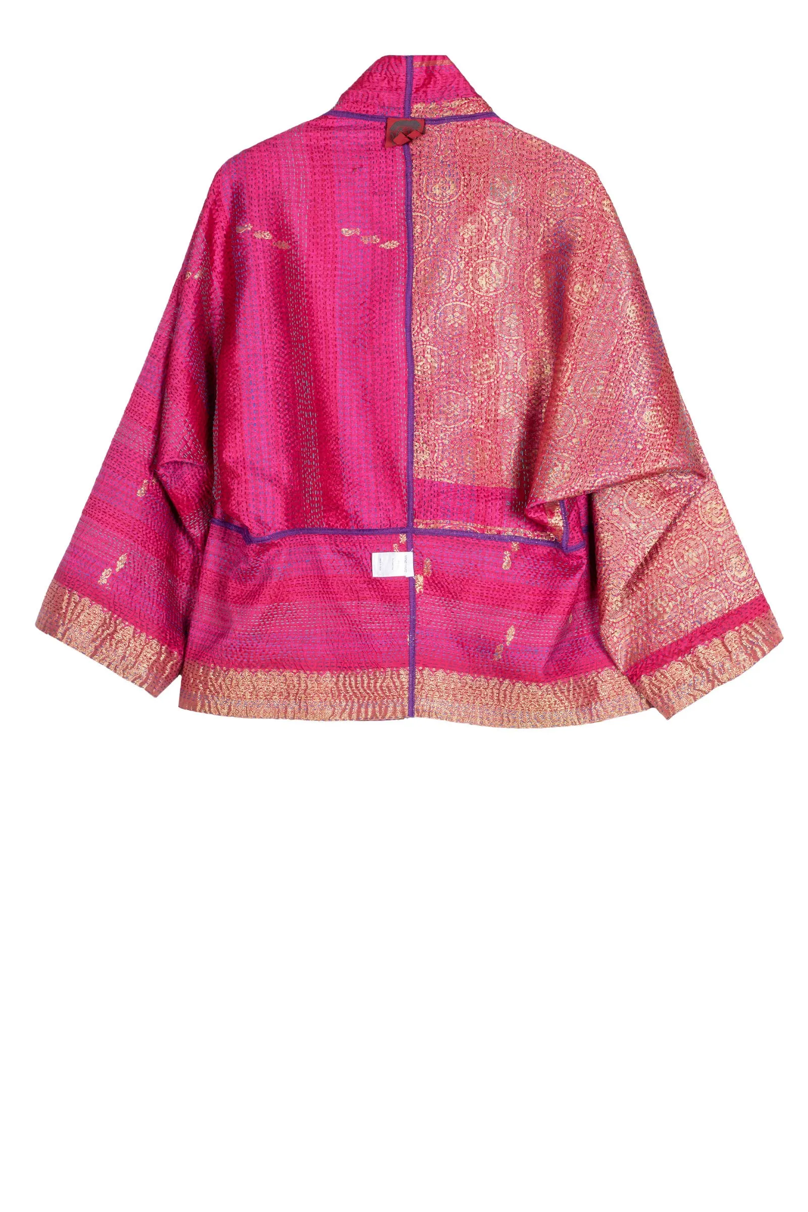 VINTAGE SILK GEORGETTE KANTHA DOLMAN SHORT JACKET - sg2015-0002m -