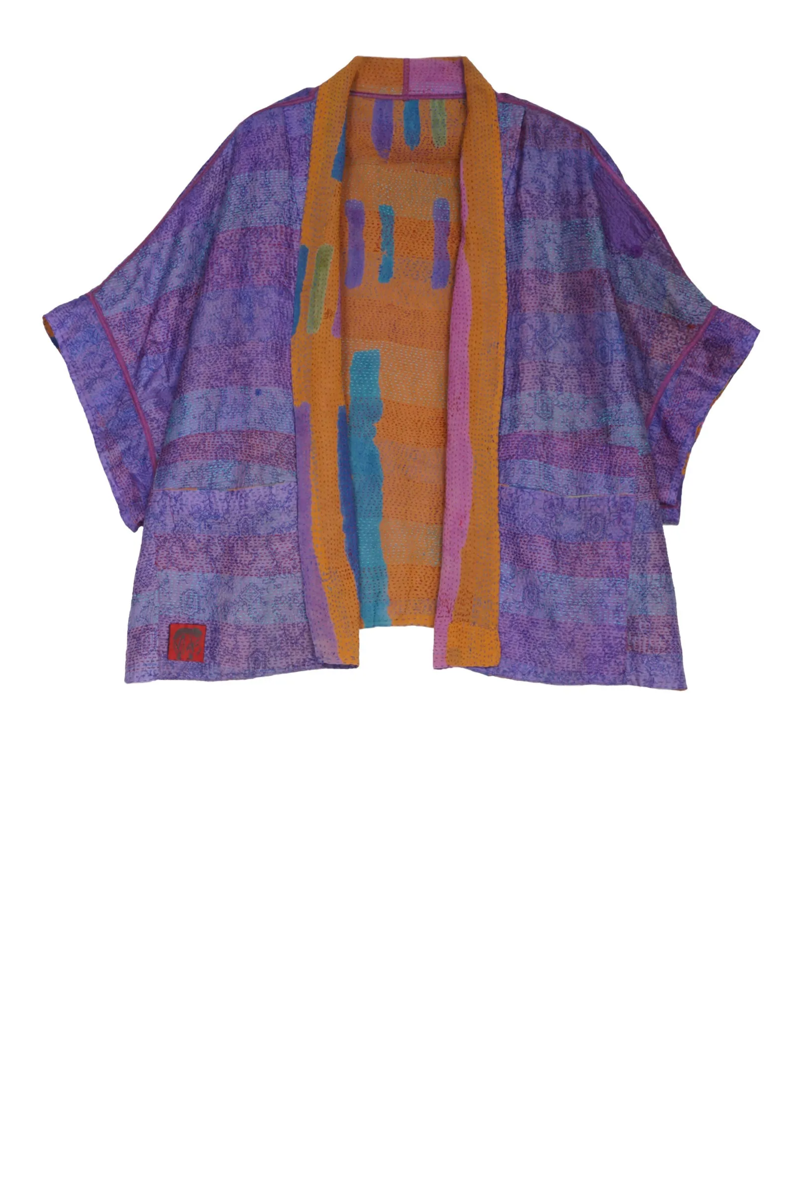 VINTAGE SILK GEORGETTE KANTHA MINI PONCHO - sg2060-0008a -