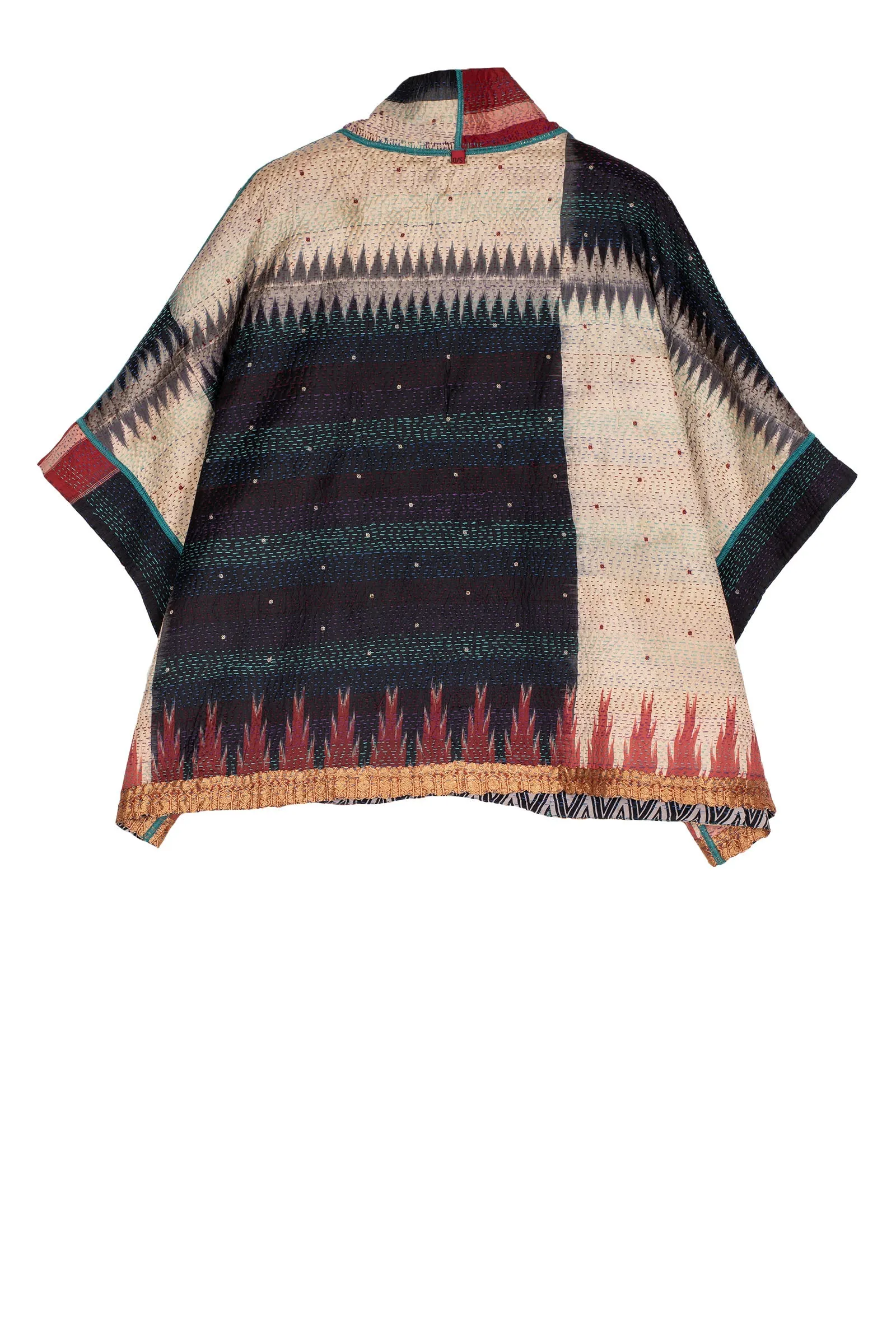 VINTAGE SILK GEORGETTE KANTHA MINI PONCHO - sg2060-0009a -