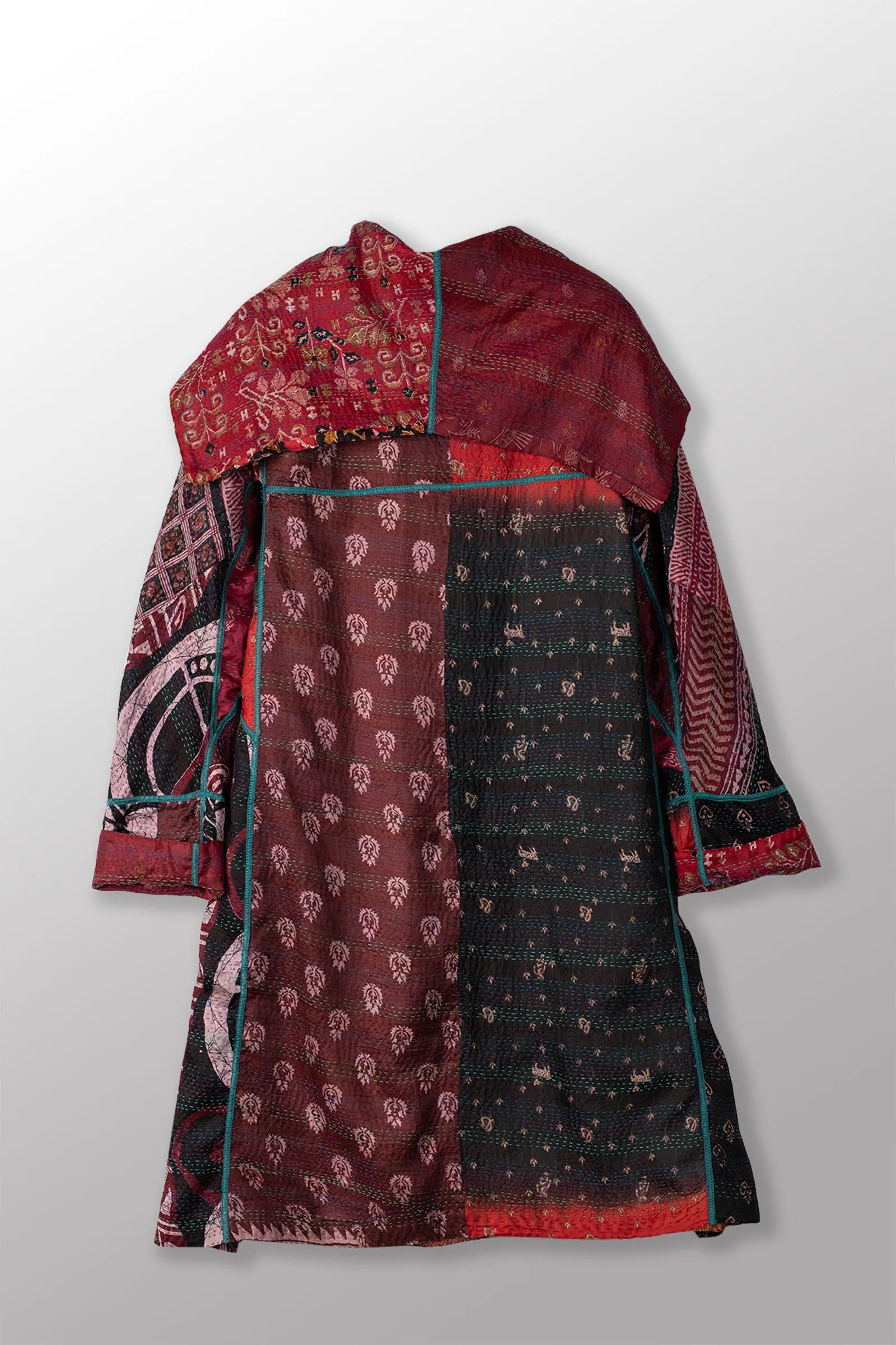 VINTAGE SILK KANTHA A-LINE COAT - sv2309-0014a -