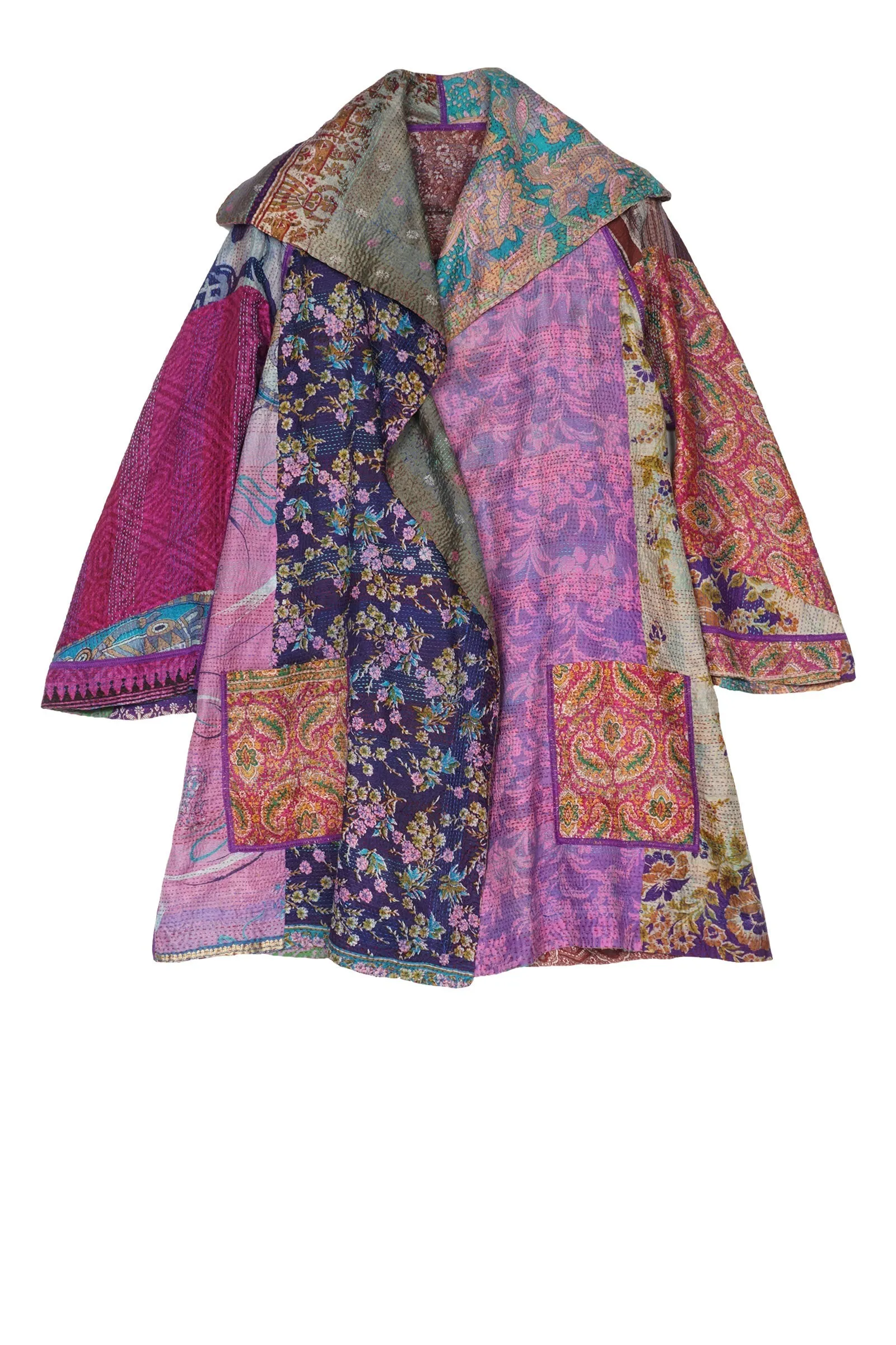 VINTAGE SILK KANTHA BACK TUCKED JKT - sv2012-0020s -