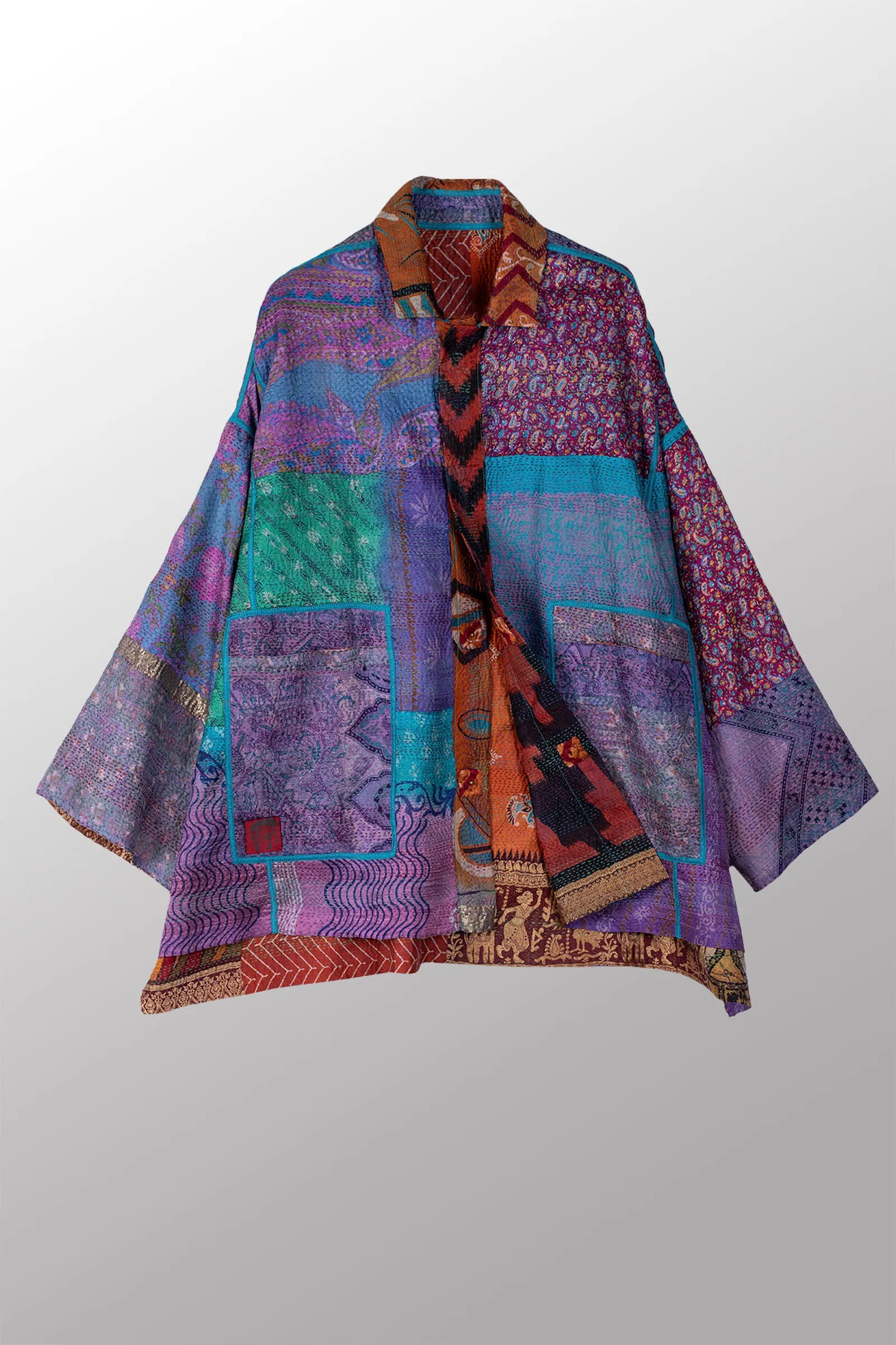 VINTAGE SILK KANTHA OVERSIZED MINI COAT - sv2332-0006a -