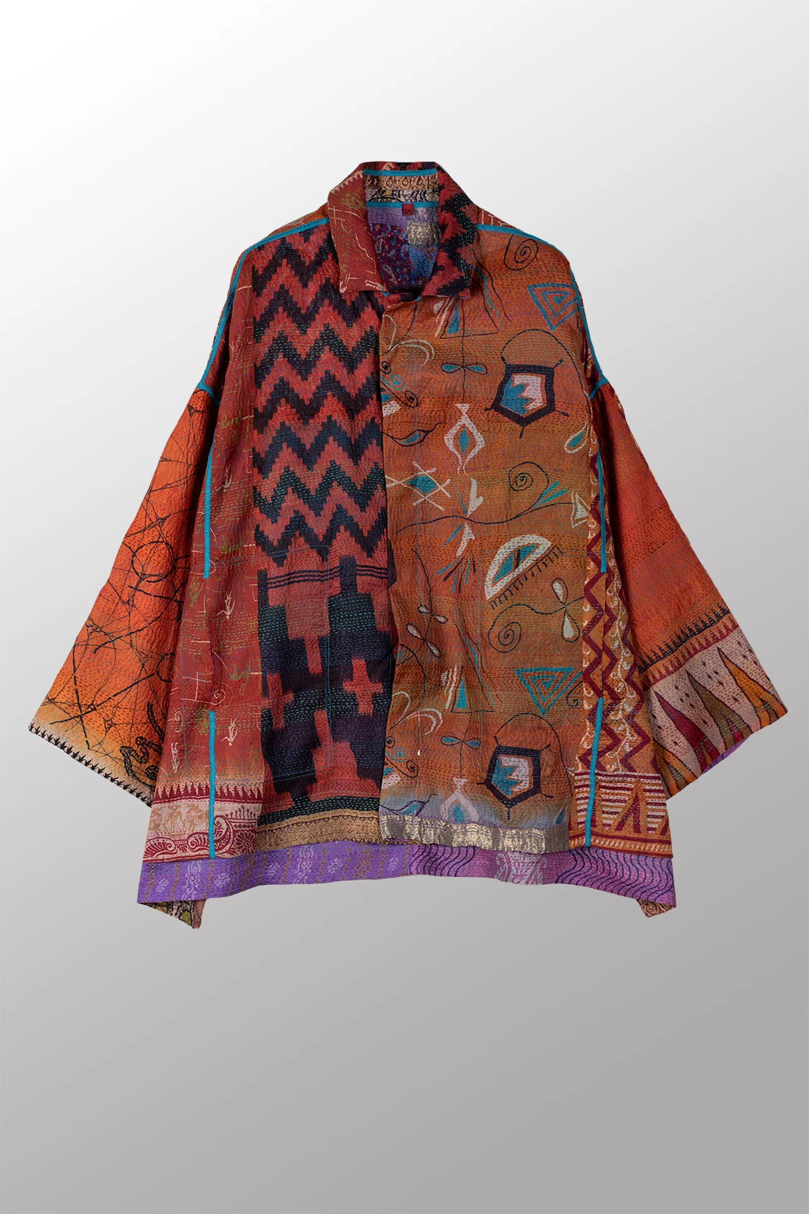 VINTAGE SILK KANTHA OVERSIZED MINI COAT - sv2332-0006a -