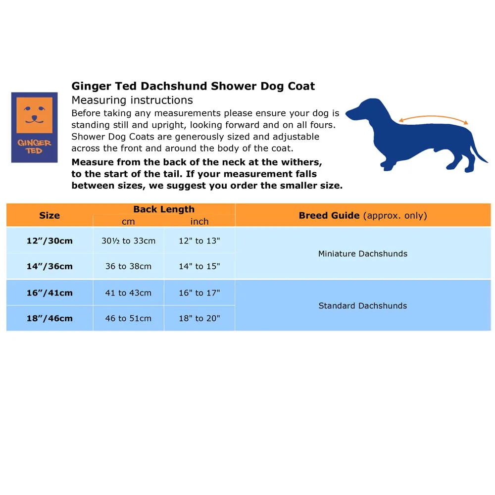 Waterproof Shower Dachshund Dog Coat (Limited Edition Colours) with Warm Lining