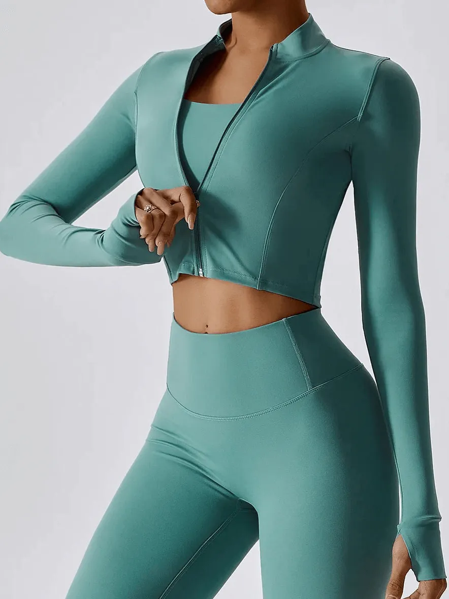 Women's Quick-Drying Long-Sleeved Yoga Shirt with Zipper - SF1833